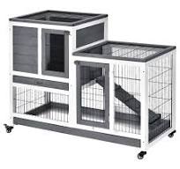 PawHut Rabbit Hutch Wooden Indoor Elevated Cage Habitat with ...
