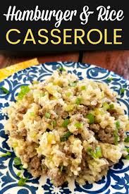 Hamburger Rice Casserole Ground Beef And Rice Baked Together In A Classic Casserole Reci Hamburger Meat Recipes Ground Beef Dinner Hamburger Rice Casserole