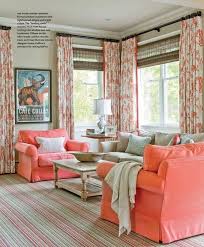 Great Coral Chairs And Curtains With Grey Tones Throughout A Girly But Understated Living Room Coral Living Rooms Home Home Decor