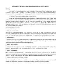 Doc Hypothesis Meaning Types And Importance And Characteristics Mikael Chuaungo Academia Edu