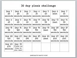 30 Day Plank Challenge Chart Plank Challenge Chart 30 Day