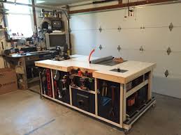 Rolling Workstation Table Saw Cabinet Or Call It My Work Island I Made To Incorporate A Table Saw Chop Saw Woodworking Woodworking Hardware Woodworking Shop