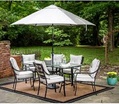 Check spelling or type a new query. Amazon Com Hanover Lavallette 7 Piece Outdoor Dining Set With Table Umbrella And Base Grey Patio Lawn Garden