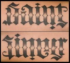 Sinners saints tattoo tattoos piercing. Saint Sinner Ambigram Tattoo Ambigram Candy Skull Tattoo