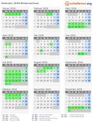 Kalender 2018 Ferien Niedersachsen Feiertage