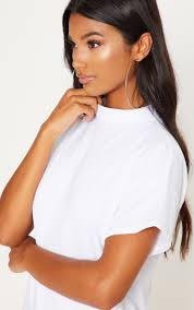 White High Neck Oversized T Shirt Dress Prettylittlething Il