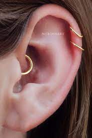 Simple Minimalist Double Cartilage Helix Ear Piercing Ring Hoop Gold Ideas De Piercing De Cartilago Www Myb Cuff Earrings Ear Piercings Helix Ear Piercings