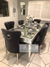 The room's dimensions and your style. Sophie Mirrored Dining Table