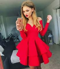 Red Homecoming Dress Long Sleeve Homecoming Dress Ruffles Homecoming Dress V N In 2020 Party Dresses With Sleeves Red Homecoming Dresses Long Sleeve Homecoming Dresses