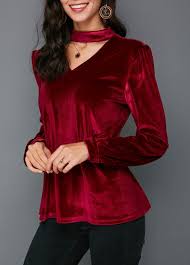 Long Sleeve Keyhole Back Velvet Blouse Trendy Fashion Tops Velvet Clothes Trendy Velvet Tops
