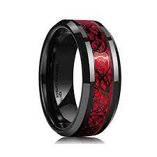 Red engagement rings for men. King Will Dragon Men S 8mm Red Carbon Fiber Black Celtic Dragon Tungsten Carbide Ring Comfort Fit We Engagement Rings Sapphire Rings For Men Cool Rings For Men