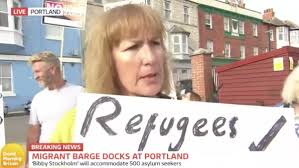 Locals protest asylum barge Bibby Stockholm as it docks in Dorset | News |  Independent TV
