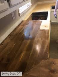 Thrifty Divas Diy Wide Plank Butcher Block Countertops Diy Countertops Farmhouse Diy Diy Remodel