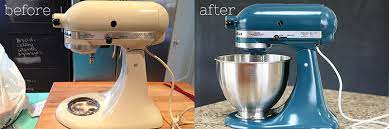 Supplies needed to repaint a kitchenaid stand mixer spray paint in color of your choice (i recommend rustoleum 2x paint + primer) *note* i used the color vintage teal in a satin finish clear protective top coat (i recommend rustoleum acrylic enamel 2x paint + primer) *note* i chose a gloss finish A Kitchenaid Mixer Makeover You Re So Martha