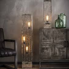 Famlights Stehleuchte Kathe Aus Holz Und Meshnetz Aus Metall Grau