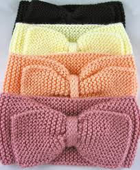 Earwarmer Ladies Handknit Bow Caron Simply Soft Yarn Choice Rose Peach