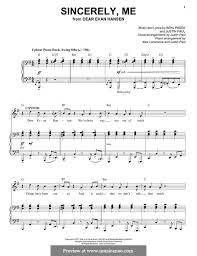 Sincerely Me From Dear Evan Hansen By J Paul B Pasek On Musicaneo Dear Evan Hansen Musical Dear Evan Hansen Evan Hansen