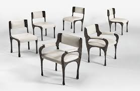 Paul Evans Six Sculptured Metal Chairs Comprising Two Armchairs And Four Dining Chairs Bronzed Resin Over Steel Circa Dining Chairs Furniture Metal Chairs