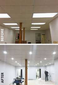 Diy How To Update Old Ceiling Tile Basement Remodeling Basement Lighting Basement Renovations