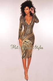 Black Gold Sequins Long Sleeves Midi Dress Gold Dresses Long Gold And Black Dress Long Sleeve Midi Dress