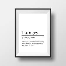 Hangry Definition Wall Print Home Decor Art Pdf Paper Framed Canvas Wall Prints Home Decor Wall Art Dictionary Word