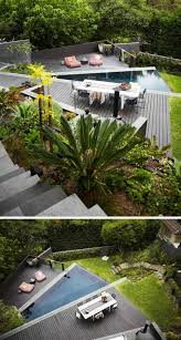 Terrasse Hang Exotisch Pflanzen Pool Dreieckig Essbereich Hinterhof Neu Gestalten Hintergarten Hinterhof Designs