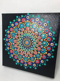 Mandala Original Painting On Canvas Dotilism Dot Painting Meditation Art Aboriginal Art Henna Healing Calming Hand Painted W Acrylic Dot Painting Meditation Art Canvas Painting