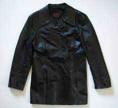 Oscar Leopold Womens L Large Black Leather Jacket Peacoat Oscarleopold Doublebreasted Black Leather Jacket Jackets Leather Jacket