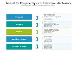 Preventive maintenance spreadsheet spreadsheet softwar preventive maintenance tracking from preventive maintenance excel template , image source: Checklist For Computer Systems Preventive Maintenance Presentation Graphics Presentation Powerpoint Example Slide Templates