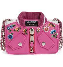 Moschino Embroidered Floral Bomber Jacket Leather Shoulder Bag Nordstrom Pink Leather Handbags Leather Shoulder Bag Bags