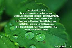 I Cherish Our Friendship Thank You Poem