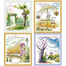 Aida 14, white 75w x 117h stitches size(s): Nkf Four Seasons Stamped Cross Stitch Patterns Diy Kits Needlework Embroidery Sets Cross Stitch For Home Decor Package Aliexpress