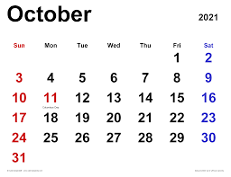 Calendar for year 2021 (united states) printing help page for better print results. October 2021 Calendar Templates For Word Excel And Pdf