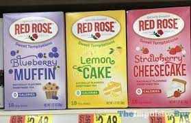 Red Rose Sweet Temptations Tea Blueberry Muffin Lemon Cake And Strawberry Cheesecake Flavored Tea Blue Berry Muffins Rose Flavored