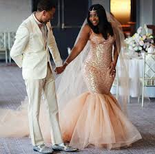 Blush Peach Mermaid Gown American Wedding Dress Wedding Dresses Colored Wedding Dresses
