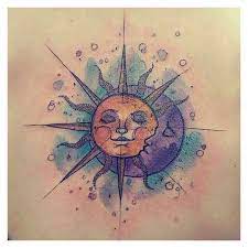 Watercolor Sun Moon Tattoo Google Search Tattoos Pinterest Moon Sun Tattoo Moon Tattoo Watercolor Sun