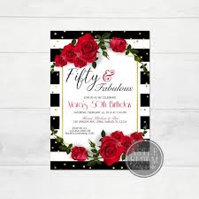 50th Birthday Black And Gold Invitations Fifty And Fabulous Invitation 50th Birthday Party Invite Red Roses Invitation Black Red Gold Invite With Images 50th Birthday Party 50th Birthday Birthday Invitations
