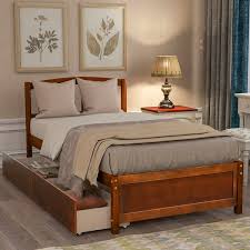 Twin Bed Wood Frame Wayfair Natural wood colour double sized bed frame with matching night tables. twin bed wood frame