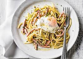Ham and pea pasta alfredo is made with cooked ham, sweet peas, chicken broth, cream, and parmesan cheese. Ham And Egg Linguine Recipe