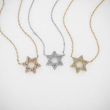 Diamond Necklace, Open Star of David, Adjustable Drawstring Chain, 14k  Yellow, White, Rose Solid Gold, Social Value Fine Jewelry