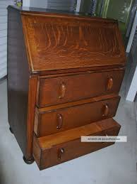 Antique Art Deco Tiger Oak Wood Secretary Bureau Drop Front Desk Cabinet Antique Oak Furniture Wood Dining Room Furniture Solid Wood Dining Room