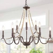 Shop our great selection of lighting & save. Lnc Farmhouse Chandelier 9 Light Wood Beaded Chandelier For Dining Room French Country Lighting For Living Room 28 L X 25 5 H Bronze Amazon Com
