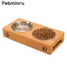 premium kopek kedi mama su kabi bambu ve paslanmaz celikten imal akdeniz pet market
