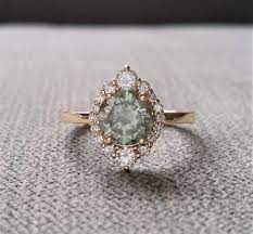 Etsy Last One Grey Mint Moissanite Ad Diamond Engagement Ring Halo Bohemian Art Deco Indian Vinta Wedding Rings Vintage Fashion Rings Vintage Engagement Rings