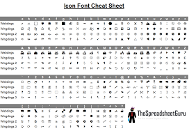 Wingdings Webdings Font Icon Character Map Printable Cheat Sheet