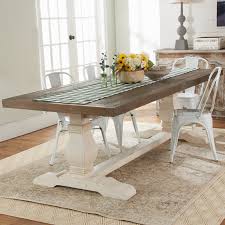 Farmhouse styling that fits comfortably in that corner breakfast nook area. Two Tone Farmhouse Dining Table Shades Of Light