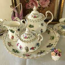 Royal Albert Flower Of The Month Teapot Set On Tray Inhercups Facebook Com Inhercups Tea Pots Tea Set Tea Cups