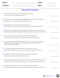 Word Problems Worksheets Mixed Operations Word Problems