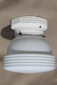 Vintage Schoolhouse Pendant Light Art Deco Lighting Fixture W Milk Glass Shade