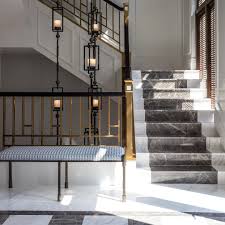 Staircases do more than connect levels in your home; Make An Entrance Design Details Including Brass And Shagreen Balustrade Marble Flooring And Custom Lighting Designedby Dav Marble Flooring Design